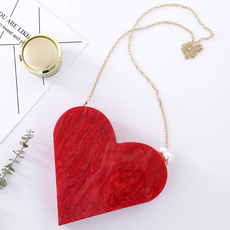 Unique Designer Acrylic Clutch Fashion Cute Red Heart shape