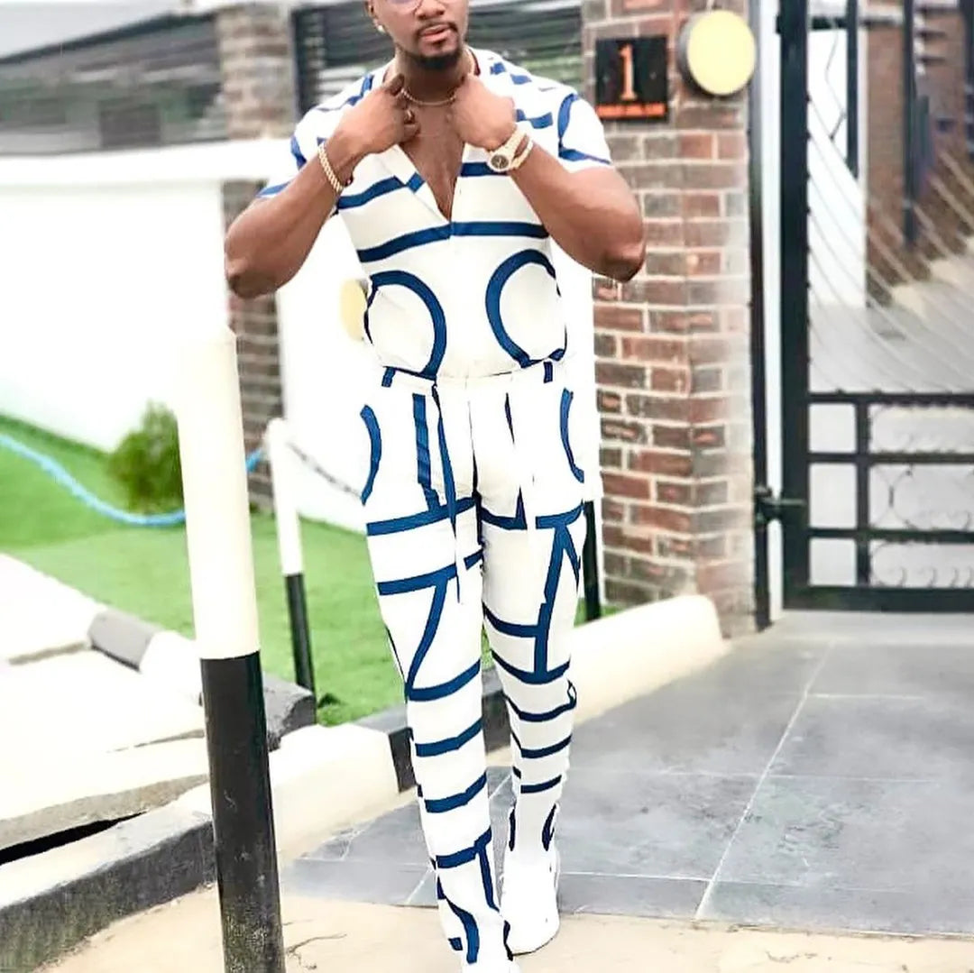 Two Piece Sets Fashion Casual Short Sleeve Shirts And Long Pants Outfits Men Streetwear
