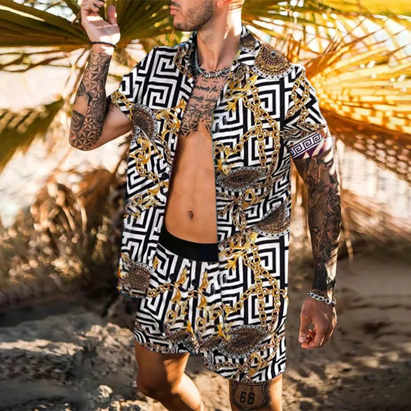 Two Piece Sets For Men Short Sleeve Shirt Shorts