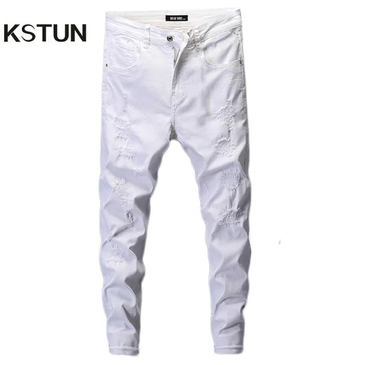 Jeans for Men Hip Hop Slim Skinny White