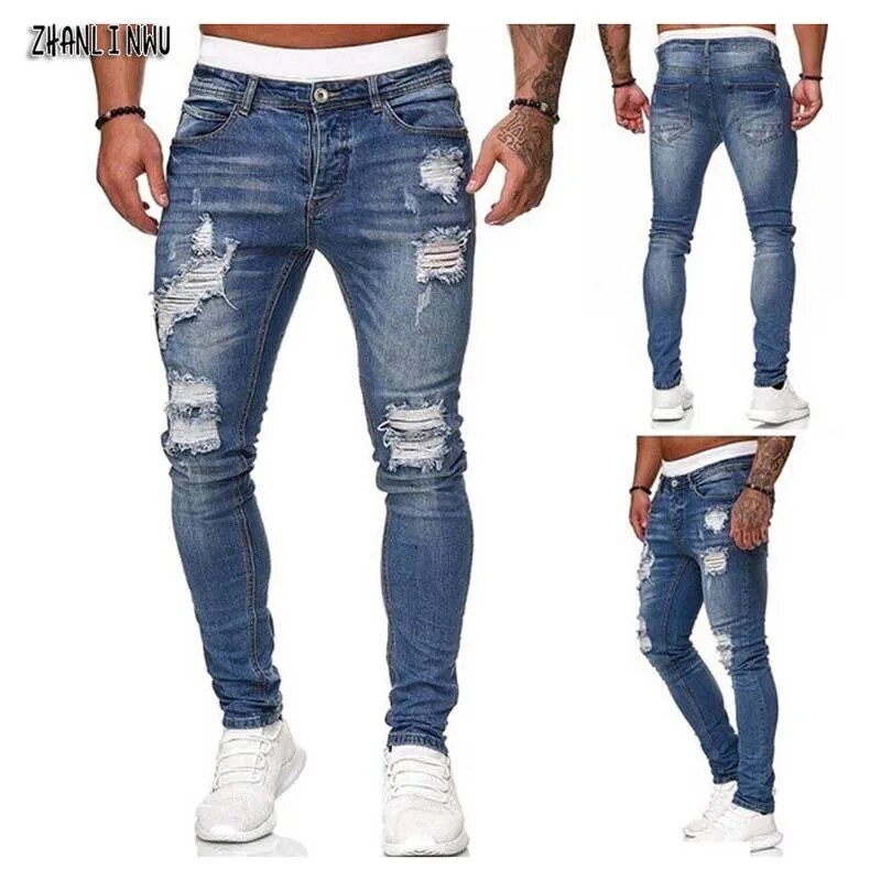 Fashion Jeans Men Skinny Slim Fit Blue