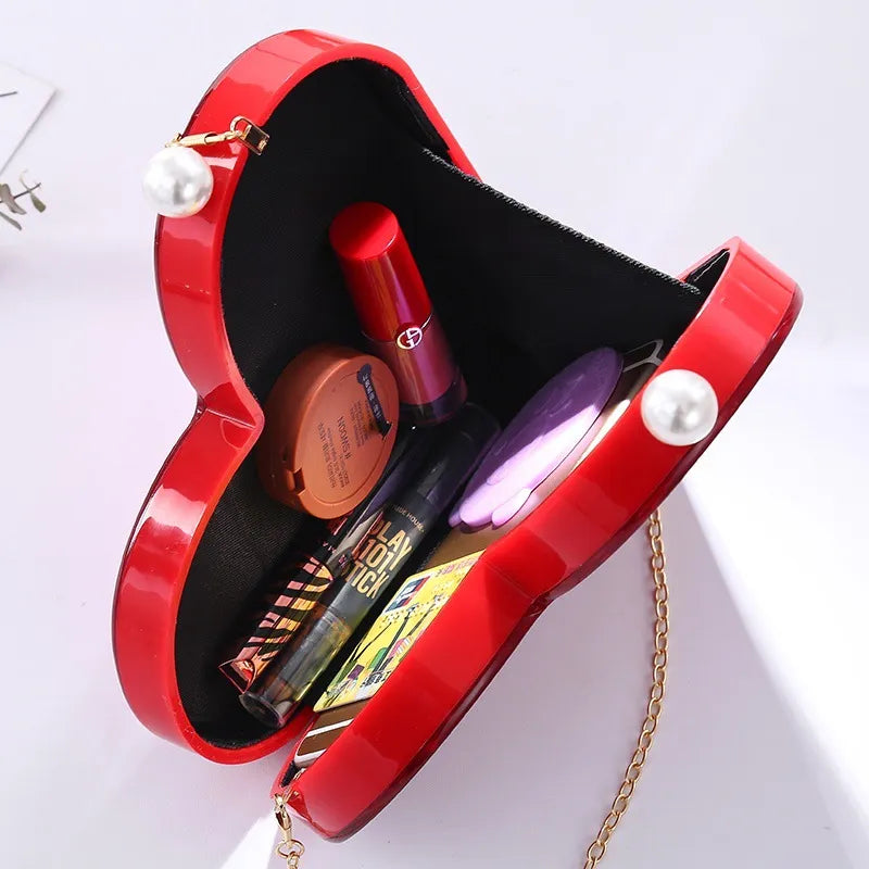 Unique Designer Acrylic Clutch Fashion Cute Red Heart shape