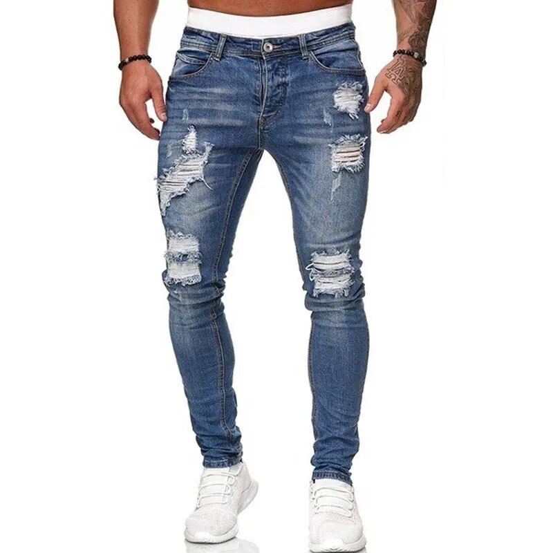 Fashion Jeans Men Skinny Slim Fit Blue