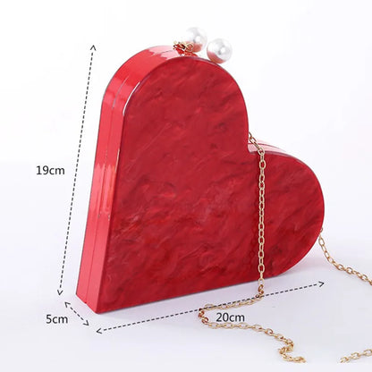 Unique Designer Acrylic Clutch Fashion Cute Red Heart shape