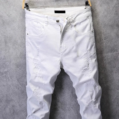 Jeans for Men Hip Hop Slim Skinny White