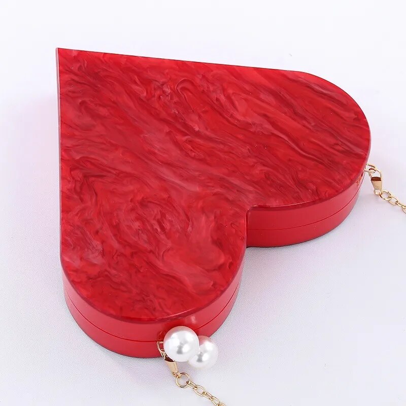 Unique Designer Acrylic Clutch Fashion Cute Red Heart shape