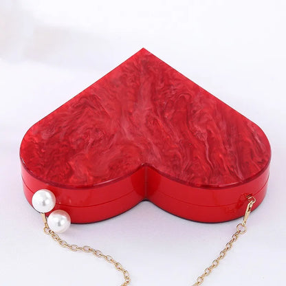 Unique Designer Acrylic Clutch Fashion Cute Red Heart shape