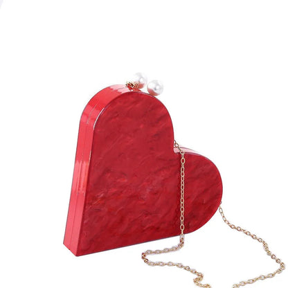 Unique Designer Acrylic Clutch Fashion Cute Red Heart shape