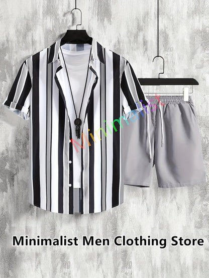 Shirt Beach Two Piece Outfits Men Sets