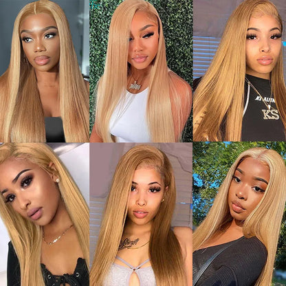 Honey Blonde 13X4 HD Lace Front Wig Human Hair Wig Transparent Straight