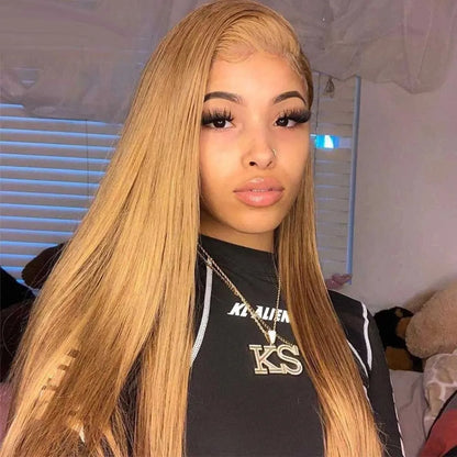 Honey Blonde 13X4 HD Lace Front Wig Human Hair Wig Transparent Straight