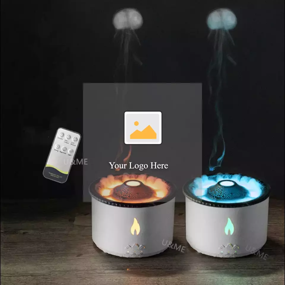 Jellyfish Flame And Blue Volcano Humidifier Air Diffuser Portable Flame Oil Essential